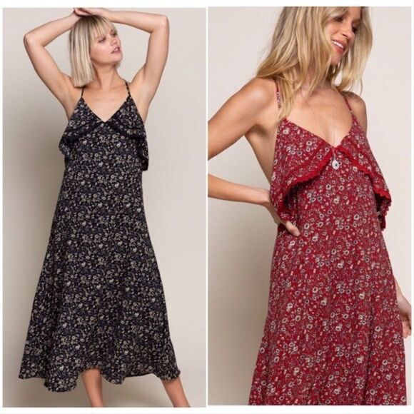 𝅺floral Ruffle Maxi Dress Featuring Red Base Print - Picture 13 of 16